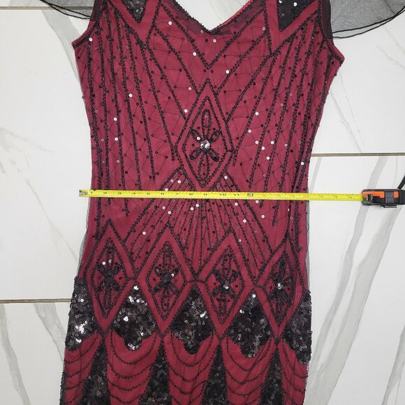 1920s style Costume formal party red dress with Lace and sequins overlay xs/sm - Picture 8 of 13